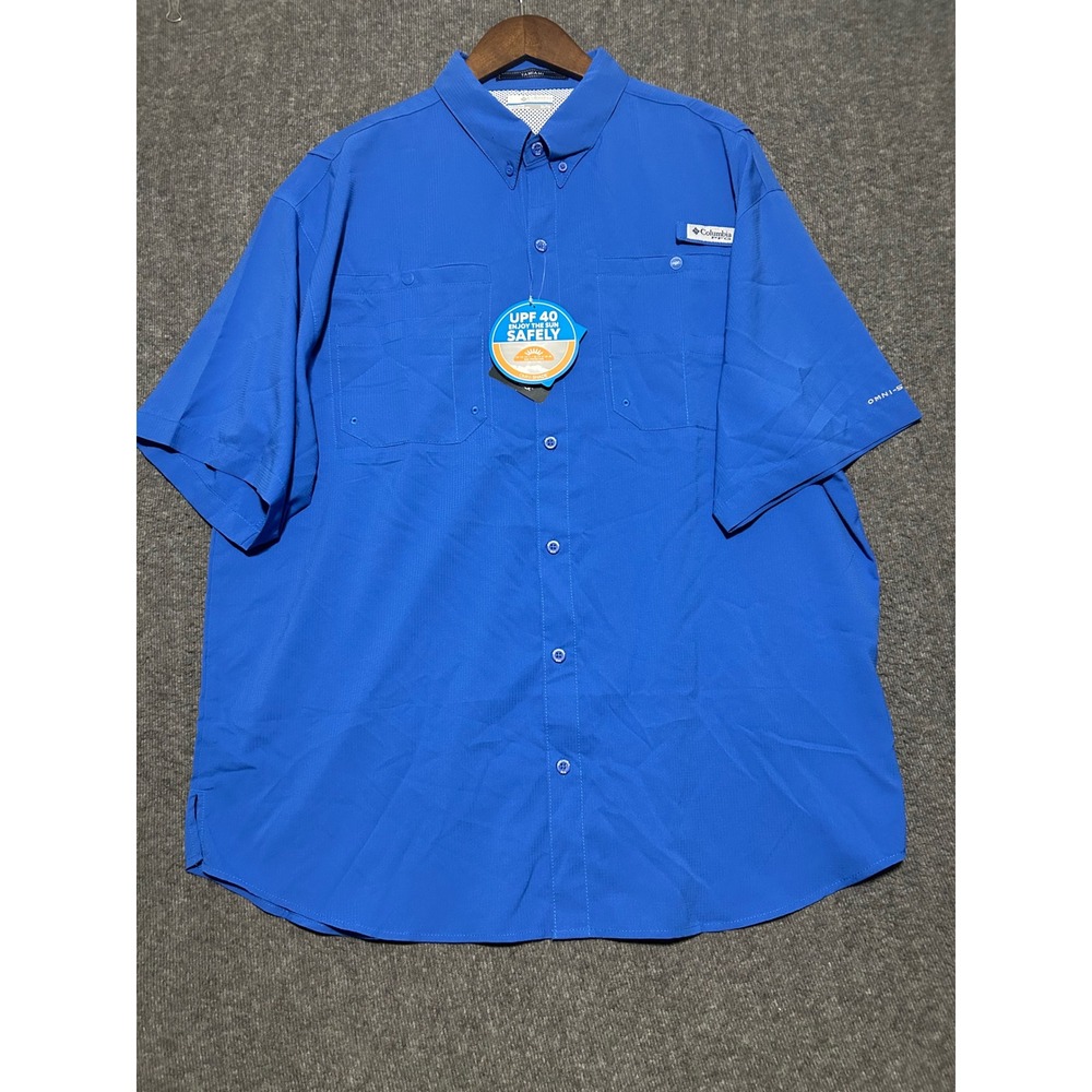 Columbia tamiami button shirt mens short sleeve blue XL new fishing